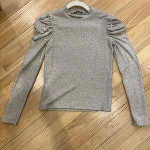 Zara Women’s Top Pearl Puff Sleeve Detail